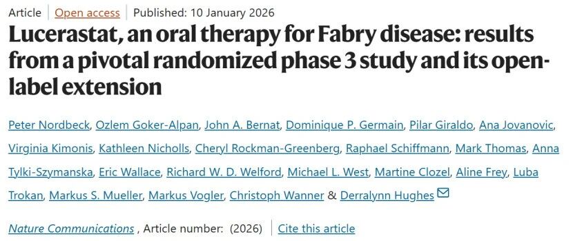 Ⅲ期MODIFY研究未达主要终点：Lucerastat对法布里病患者未产生显著肾脏获益