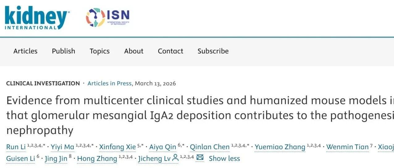 突破传统认知，吕继成教授课题组联合国内多家中心发现IgA2亚型在IgA肾病中同样扮演关键致病角色